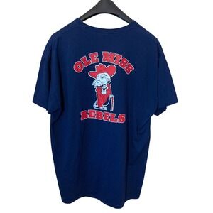 Jerzees Ole Miss Rebels T-Shirt Mens 2XL Navy Blue Colonel Reb Vintage Mascot 2X